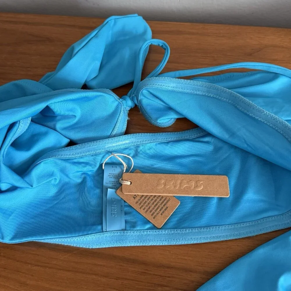 SKIMS Swim Long Sleeve Bikini Top Turquoise Blue Size L